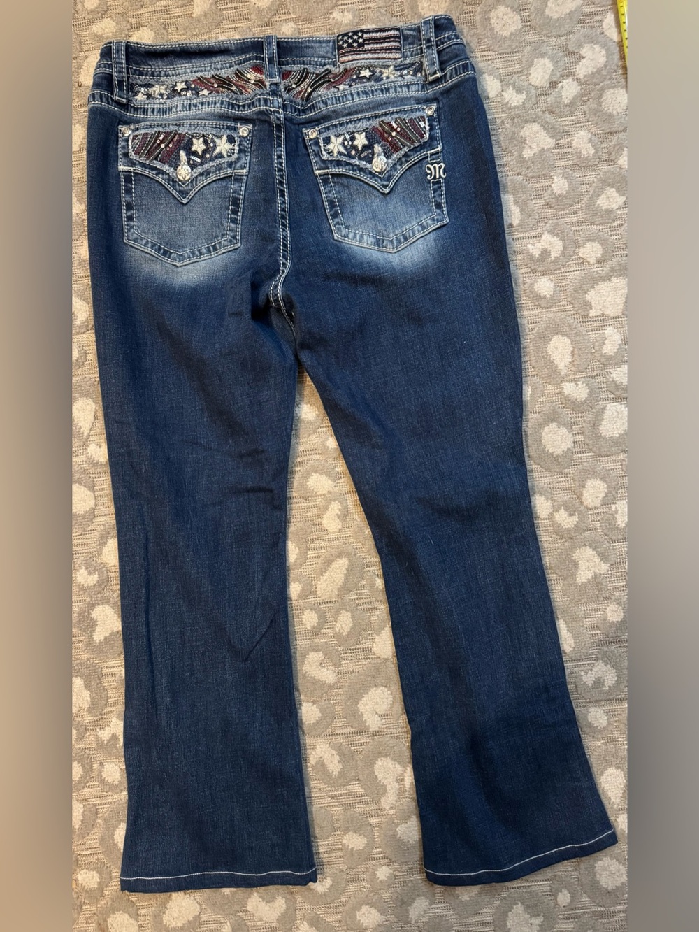 Miss Me Dark Blue Bootcut Jeans with Patriotic Sequin Pocket - Picture 8 of 10